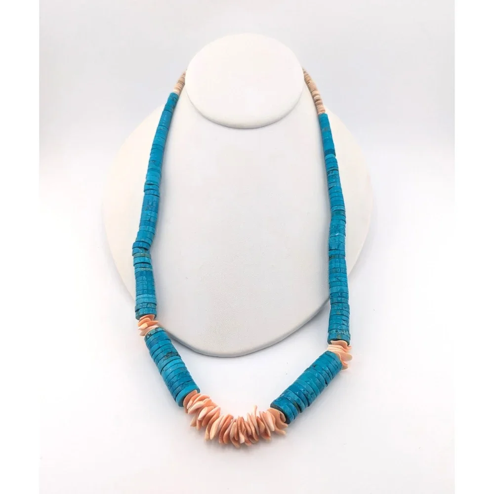 Native American Necklace‎ Flat Disc Graduated Turquoise Heishi Beaded Jewelry **